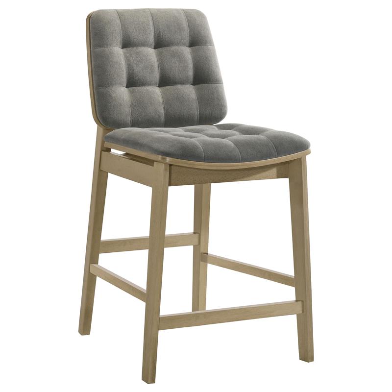 Redbridge Velvet Upholstered Counter Chair Grey and Natural Oak (Set of 2) - 193969NAT