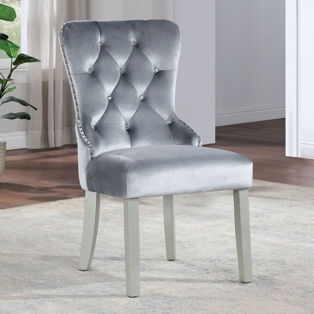 Upholstered Wingback Dining Chair (Set of 2) - Dark Gray / Silver