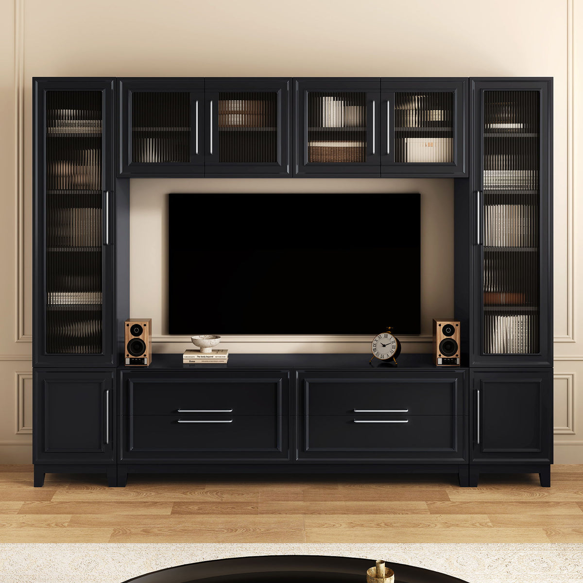 Wall Unit Modern Entertainment Center With Glass Doors