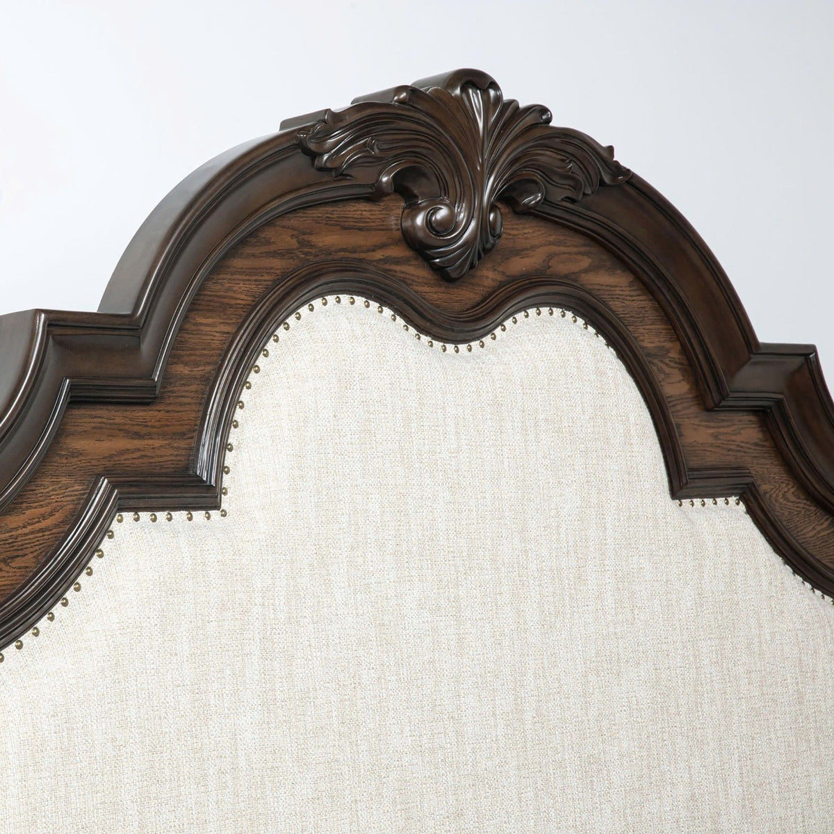 Queen Panel Bed Upholstered Headboard Tufted Nail Head Trim - Brown / Coffee