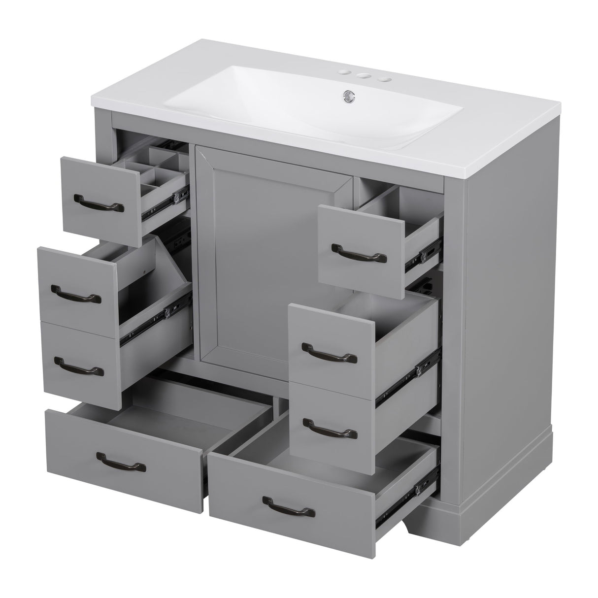 Modern Bathroom Vanity With Sink, 6 Drawers, Adjustable Shelf