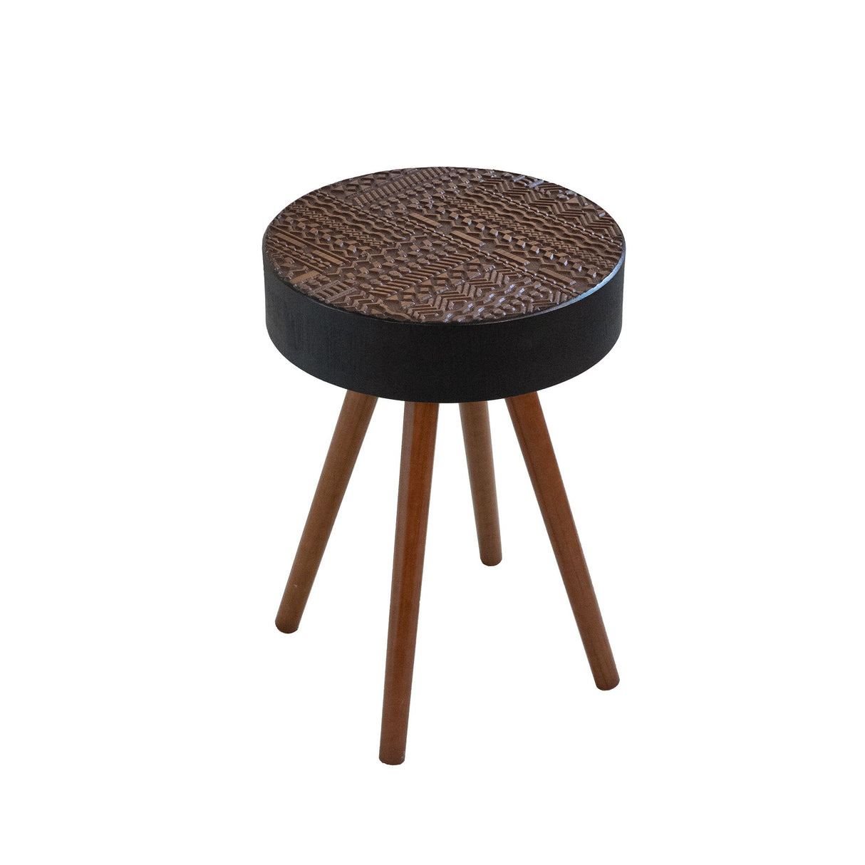 Round Coffee Table With Carved Top For Living Room - Black