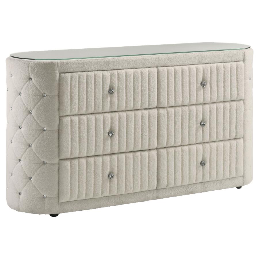 Sonya 4-piece Upholstered Eastern King Bedroom Set Ivory - 360111KE-S4