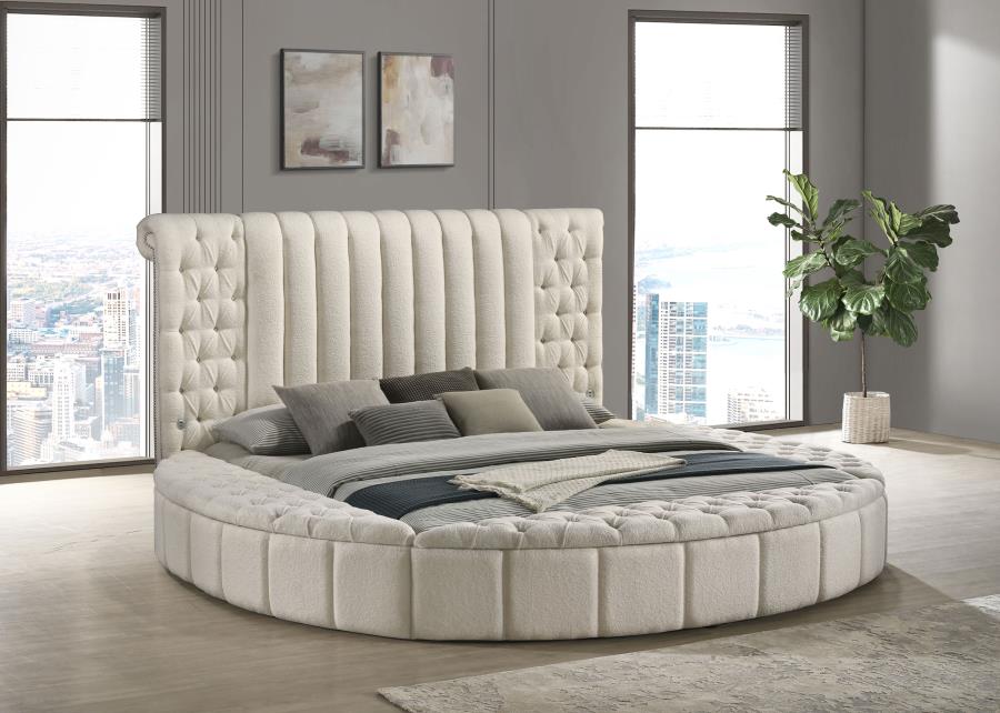 Sonya Upholstered Eastern King Round Storage Bed Ivory - 360111KE