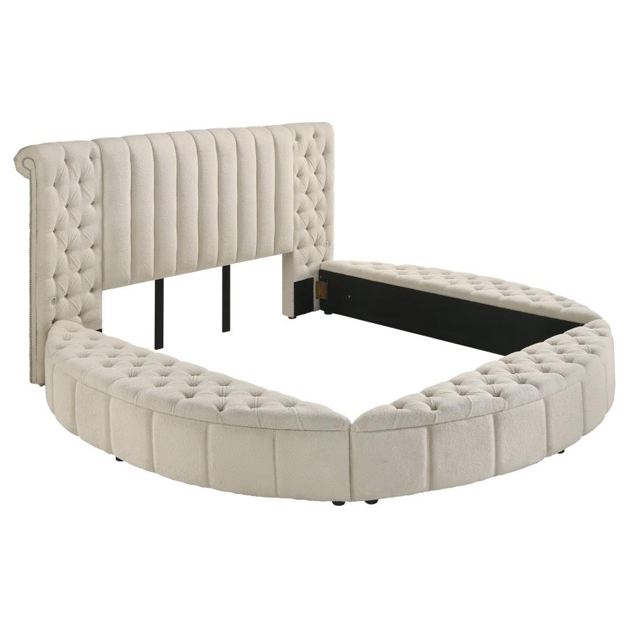 Sonya Upholstered Eastern King Round Storage Bed Ivory - 360111KE