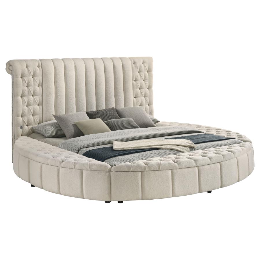 Sonya Upholstered Eastern King Round Storage Bed Ivory - 360111KE