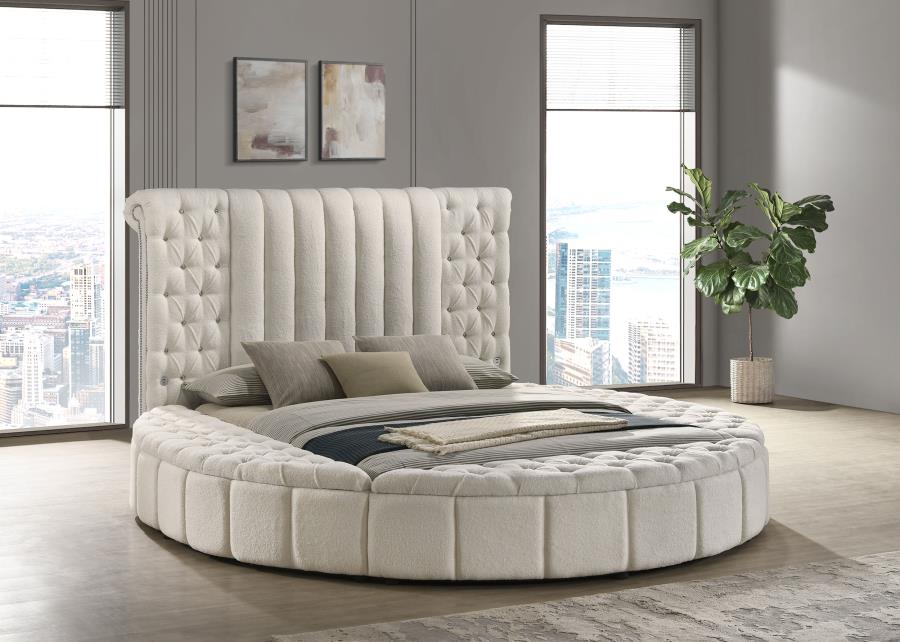 Sonya Upholstered Queen Round Storage Bed Ivory - 360111Q