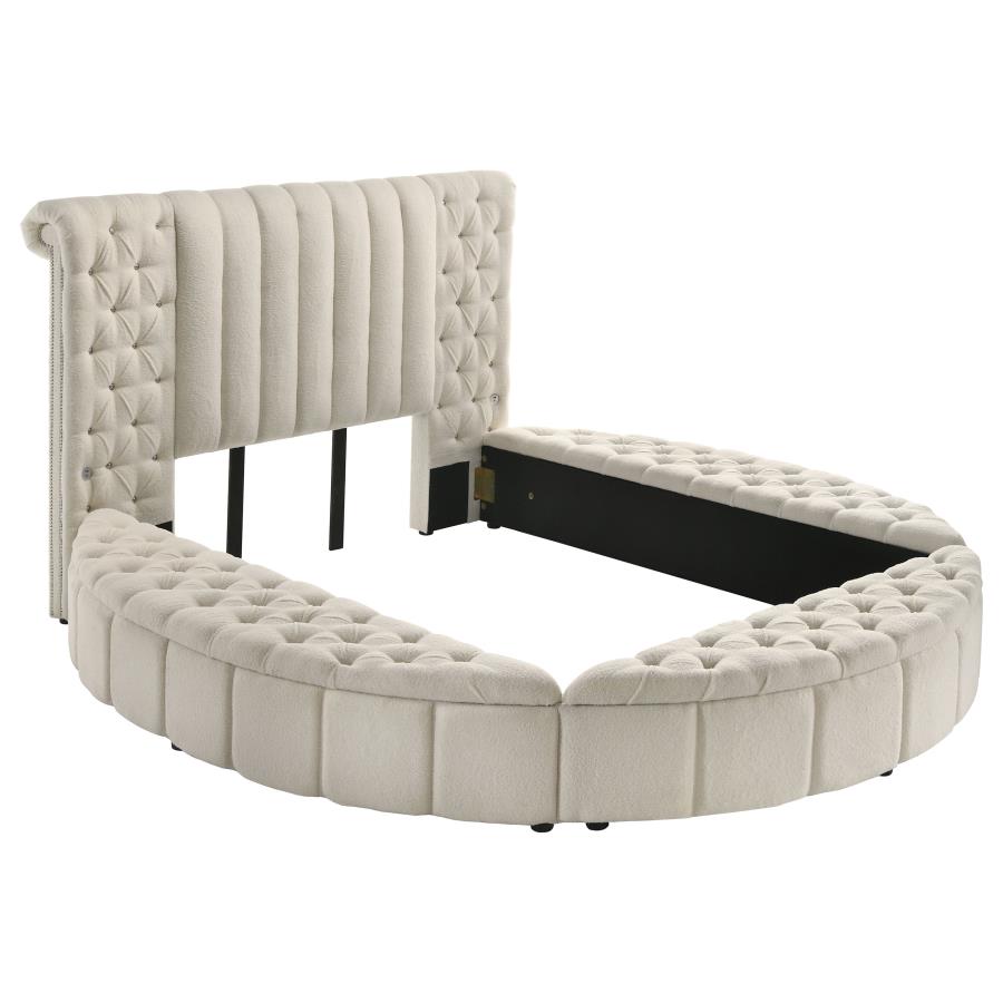 Sonya Upholstered Queen Round Storage Bed Ivory - 360111Q