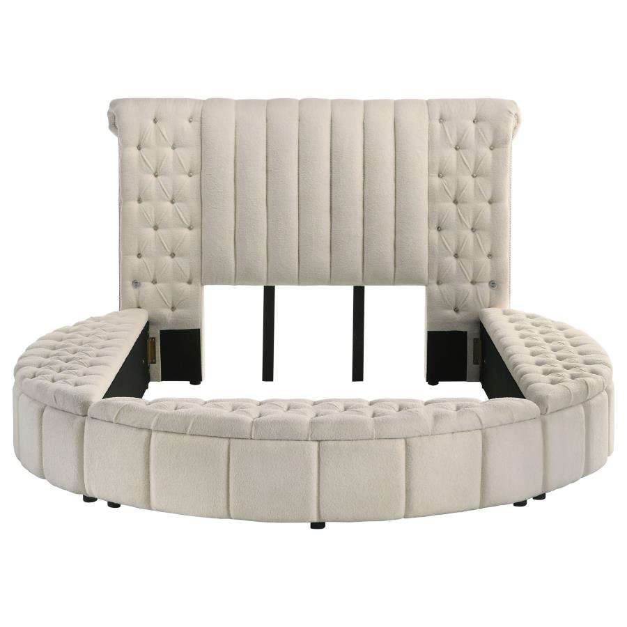 Sonya Upholstered Queen Round Storage Bed Ivory - 360111Q