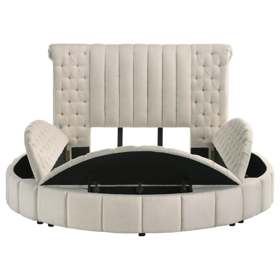 Sonya Upholstered Queen Round Storage Bed Ivory - 360111Q