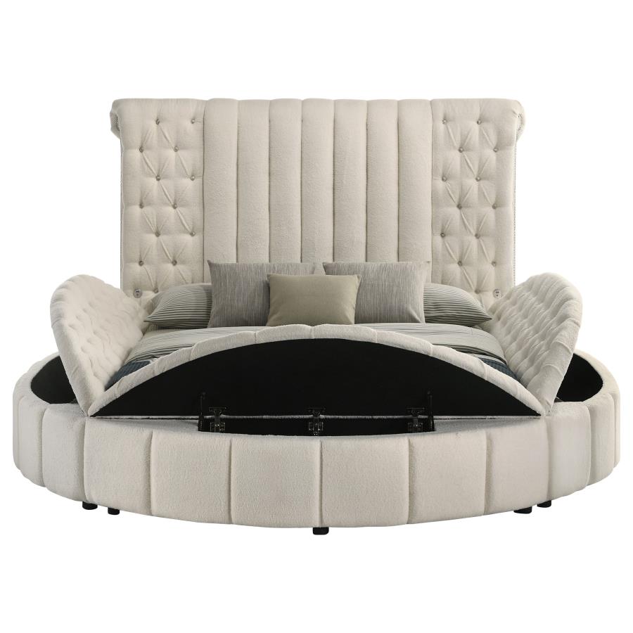 Sonya Upholstered Queen Round Storage Bed Ivory - 360111Q