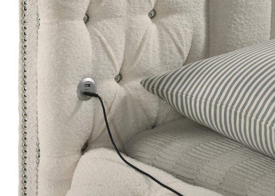 Sonya Upholstered Queen Round Storage Bed Ivory - 360111Q