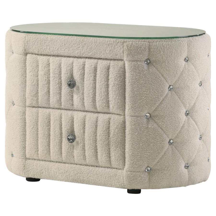 Sonya 2-drawer Upholstered Nightstand Bedside Table Ivory - 360112