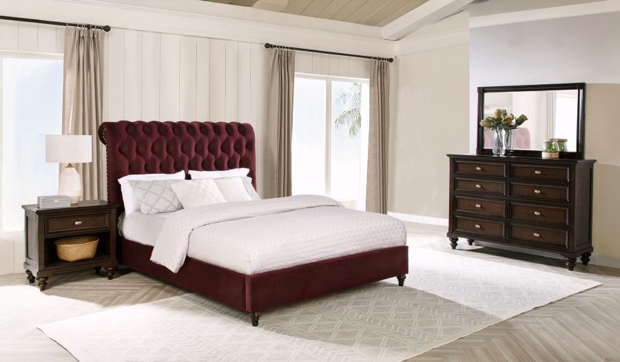 Devon 4-piece Eastern King Bedroom Set Wine Red and Dark Oak - 360341KE-S4