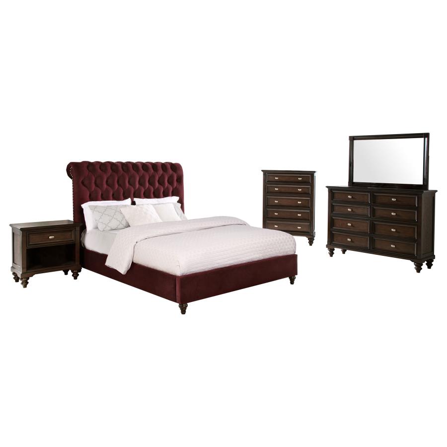 Devon 5-piece California King Bedroom Set Red and Dark Oak - 360341KW-S5
