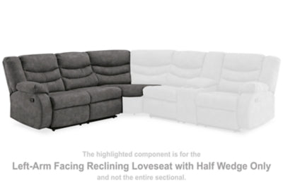 Partymate Left-Arm Facing Reclining Loveseat with Half Wedge - 3690348