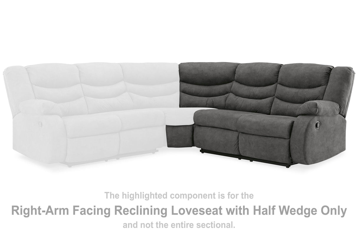 Partymate Right-Arm Facing Reclining Loveseat with Half Wedge - 3690350