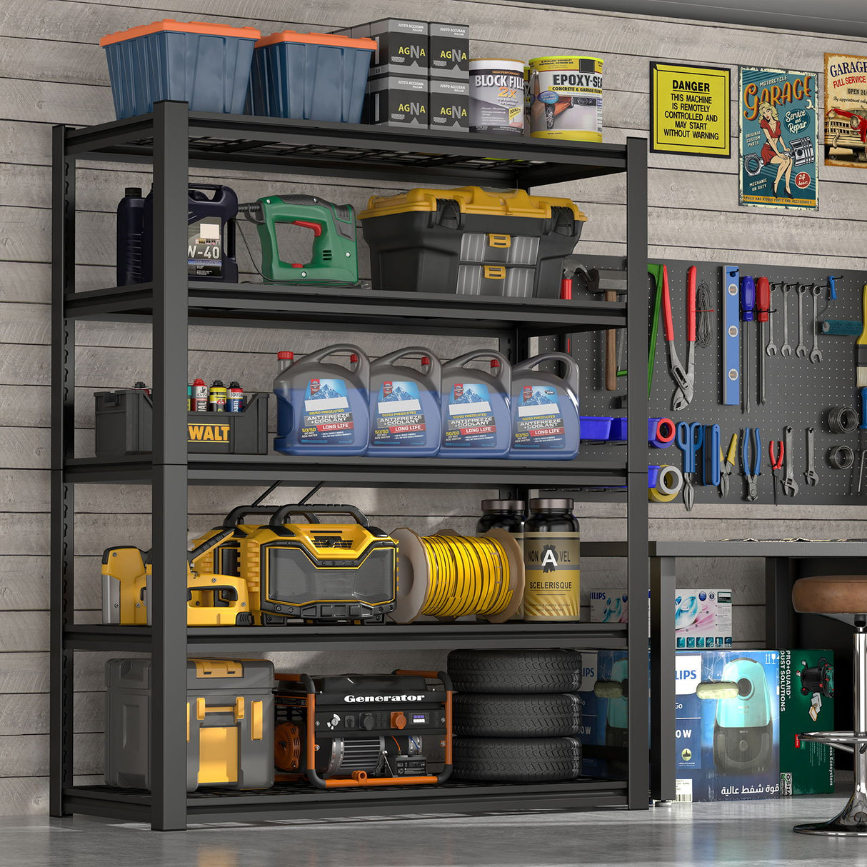 Garage Storage Rack, 5 Layer Adjustable Shelving Unit For Warehouse - Black