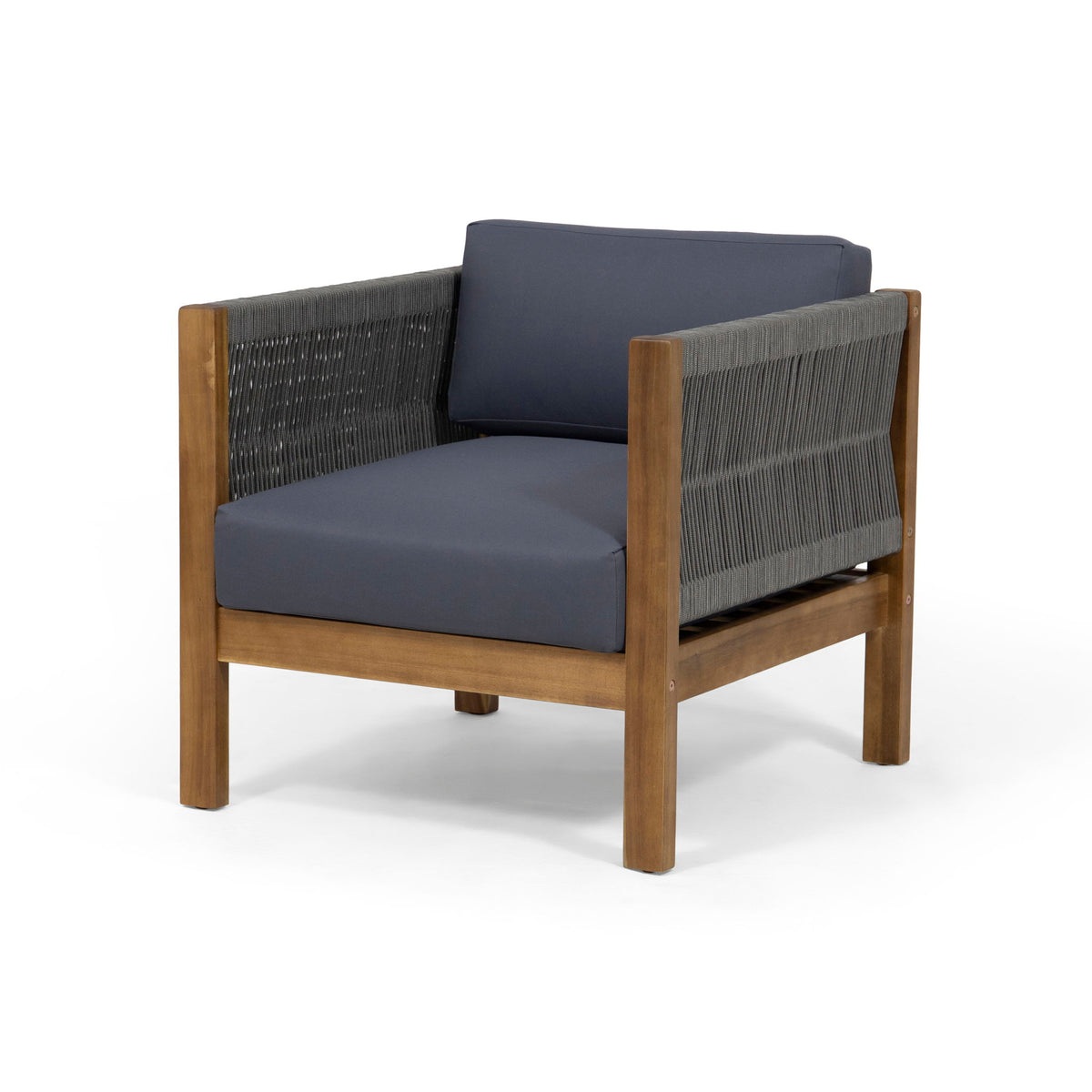 Outdoor Club Chair With Rattan Rope Wave - Teak