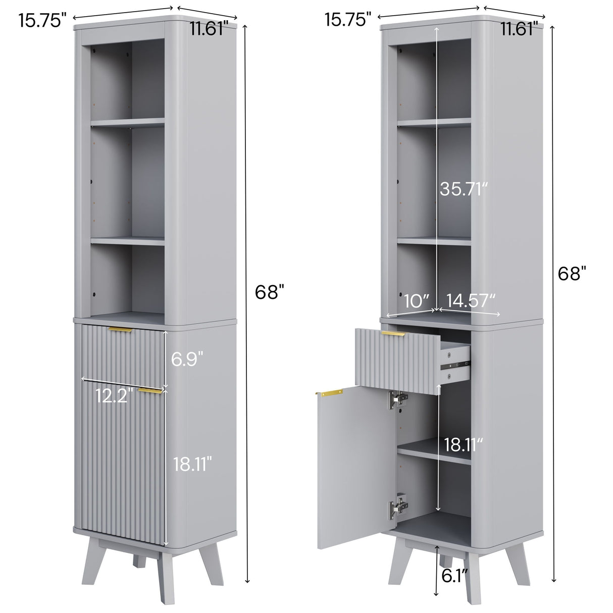 Tall Bathroom Storage Cabinet With Adjustable Shelves And 1 Drawer & Door