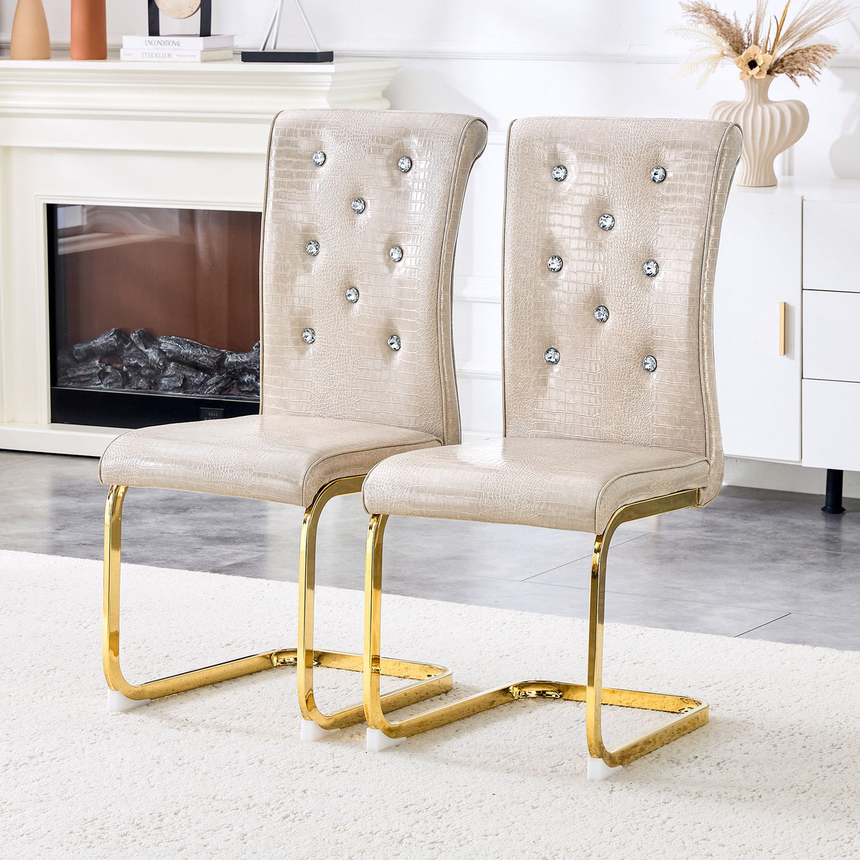 Elegant Design Alligator Skin Upholstered Dining Chairs