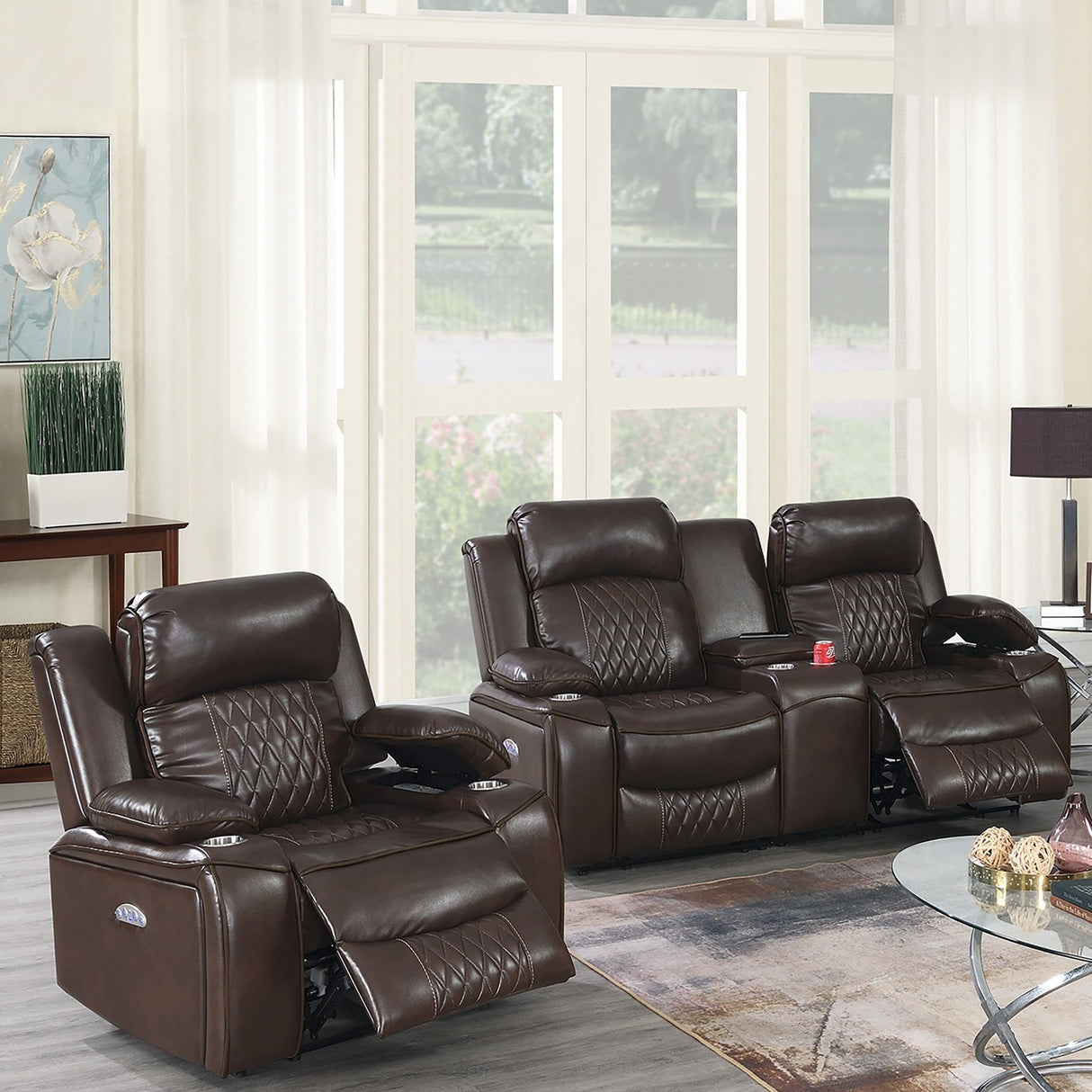 Power Motion Living Room Set With USB Port, Adjustable Headrest, Cup Holder