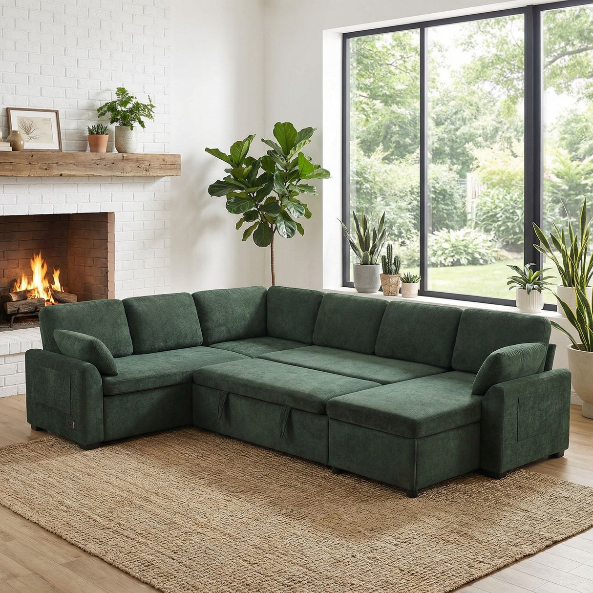 Convertible U-Shaped Sectional Sofa Bed With Reversible Chaise