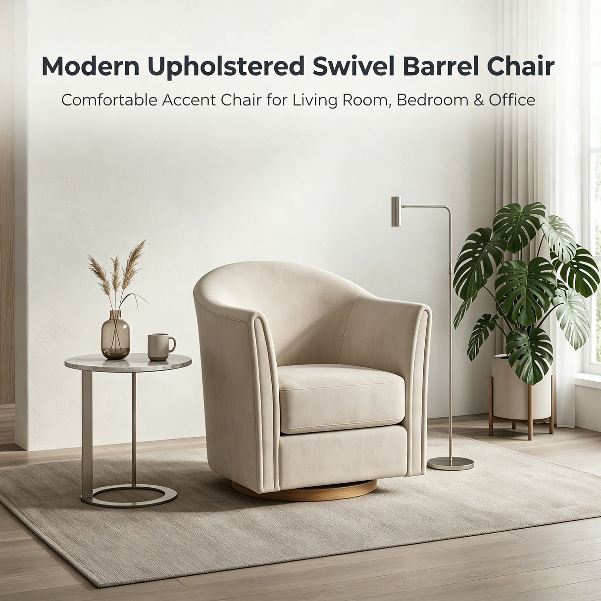 360 Degree Rotating Barrel Armchair For Living Room - Cream Beige