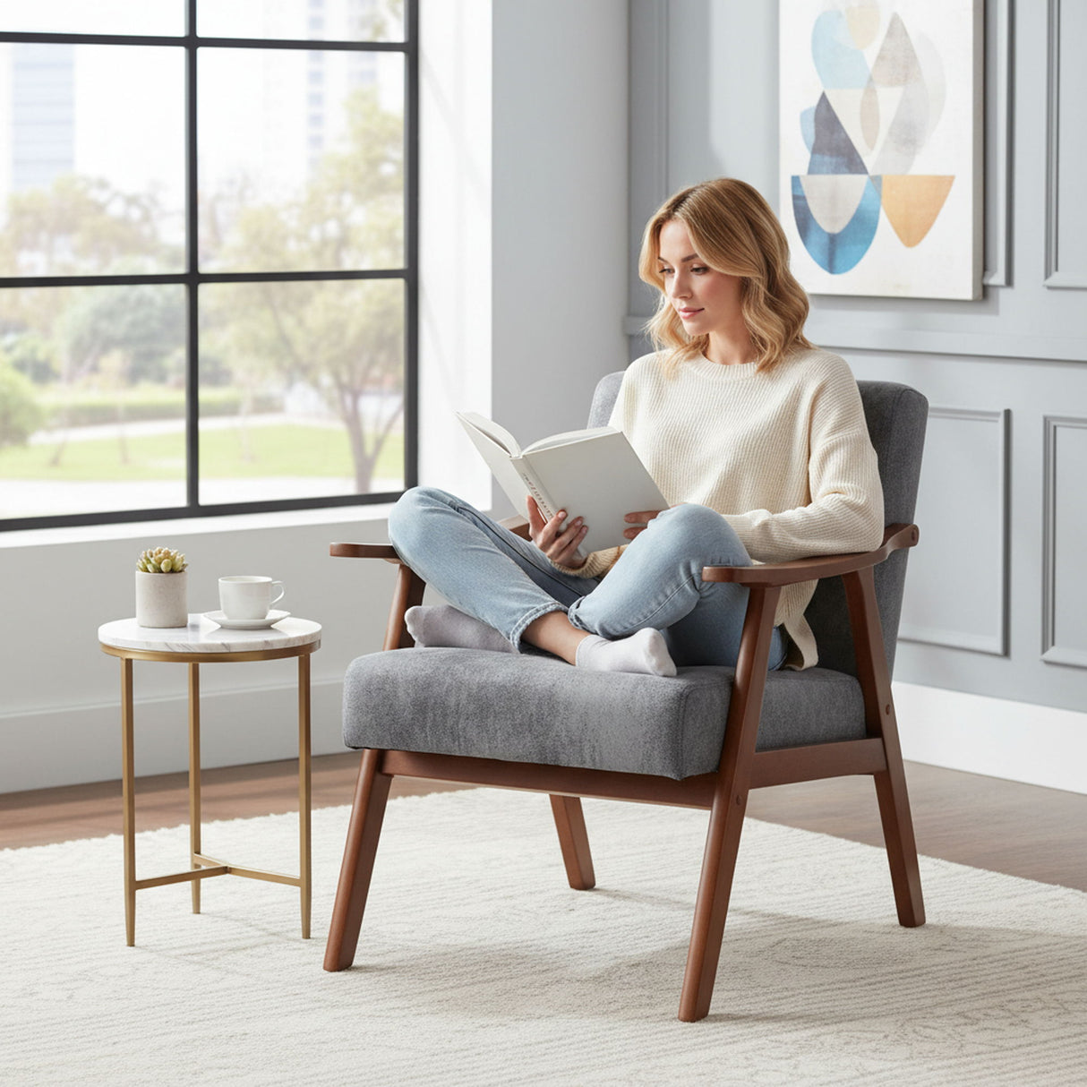 Accent Chair, Classic Mid Century Modern For Extra Seating