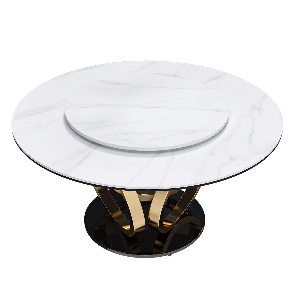 Round Dining Table With 360° Smooth Lazy Susan For Dining Room - Gold / Black / White