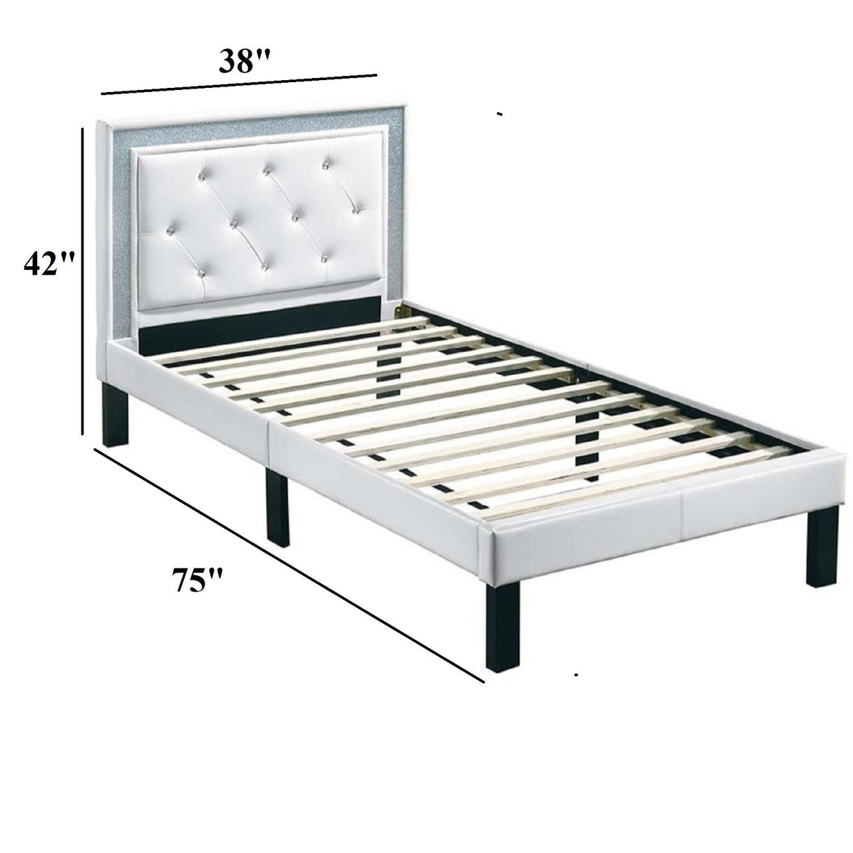 Glamours Style Bed With Diamond Tufted Padded Headboard