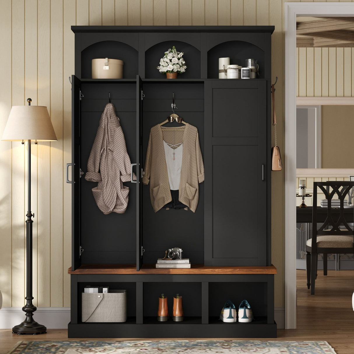 Classic Arched Design Hall Tree With 3 Hidden Storage