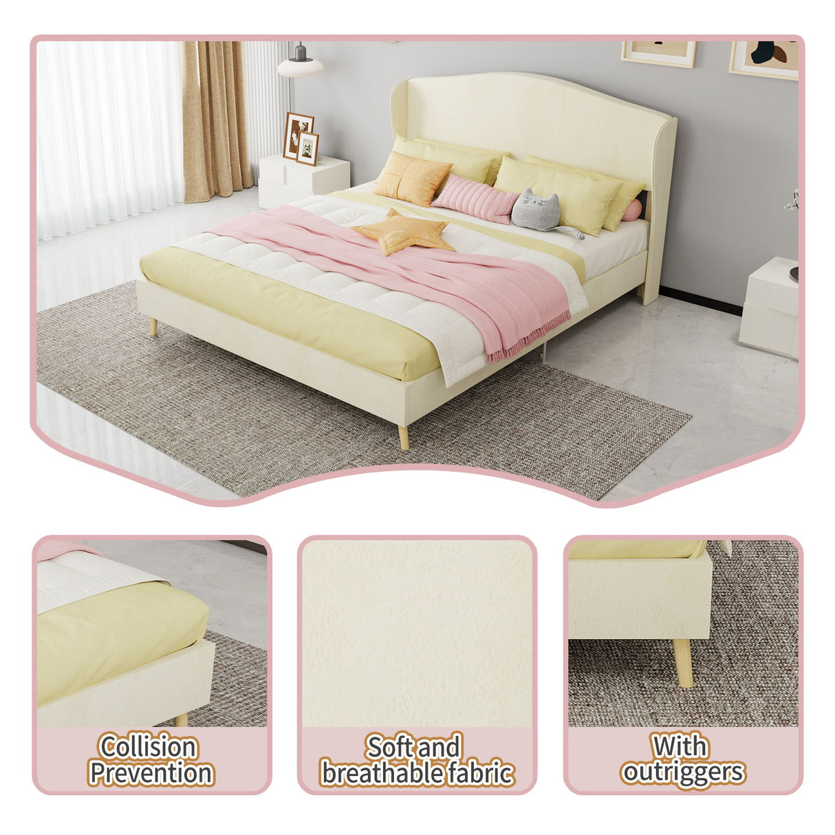 Upholstered Bed, Tufted Headboard, Comfortable Sleep