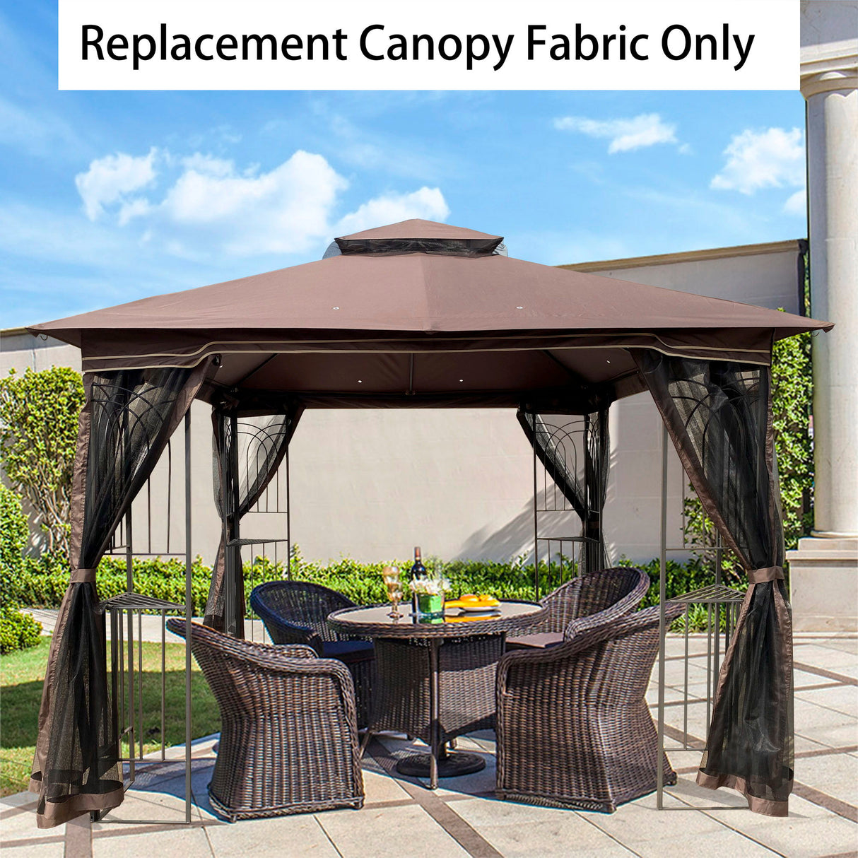 Patio Double Roof Gazebo Replacement Canopy Top Fabric - Brown