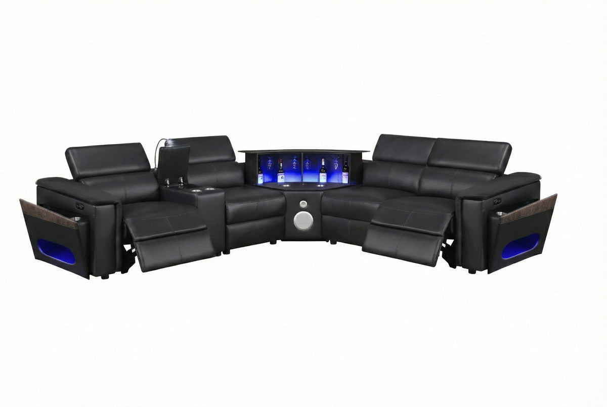 Nova - Sectional With Bluetooth Speaker, LED And Lifting Wine Cabinet