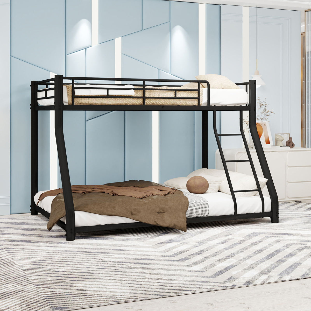 Bunk Bed Frame With Ladder And Guardrail, Heavy Duty Noise Free Design Metal Construction