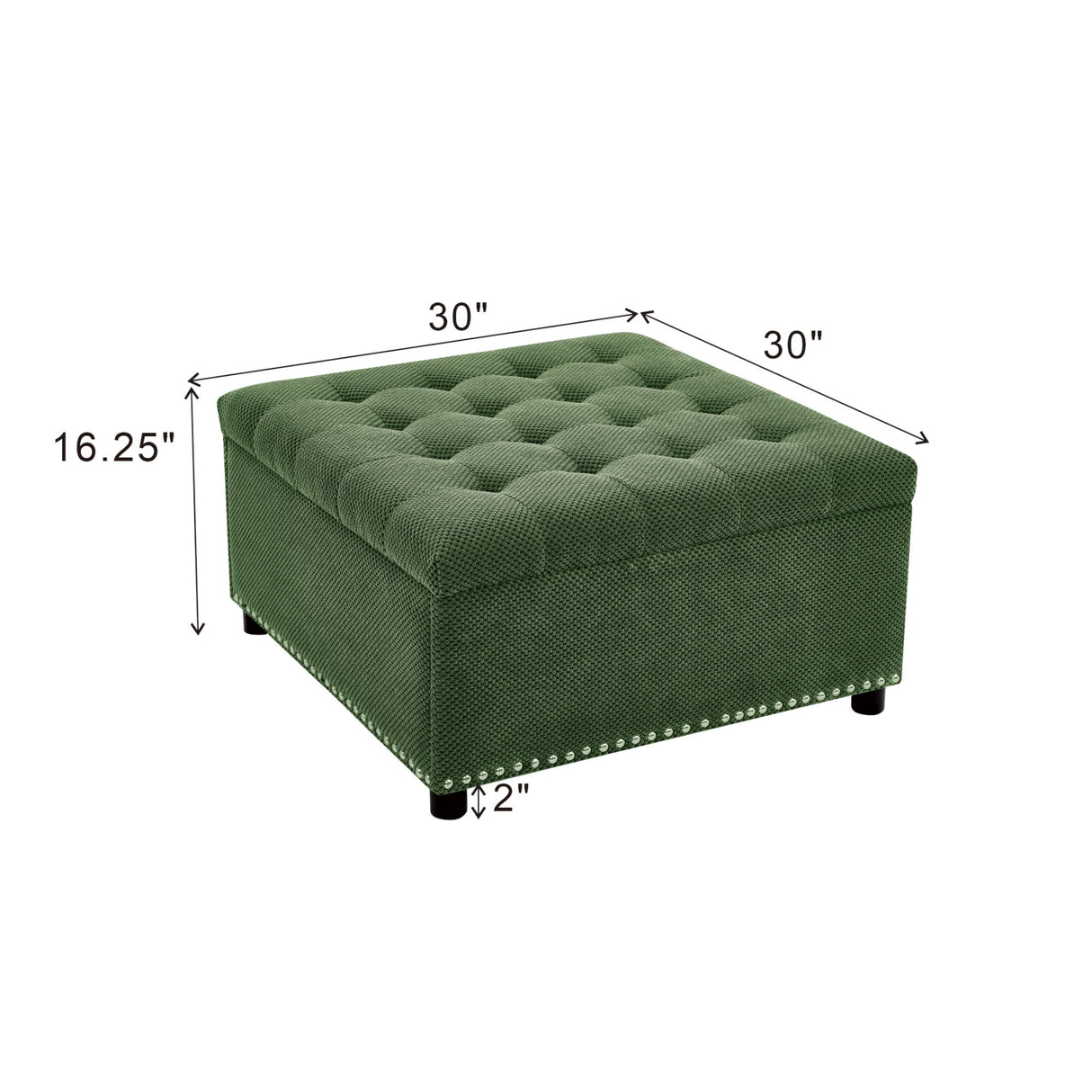 Square Tufted Storage Ottoman With Nailhead Trim