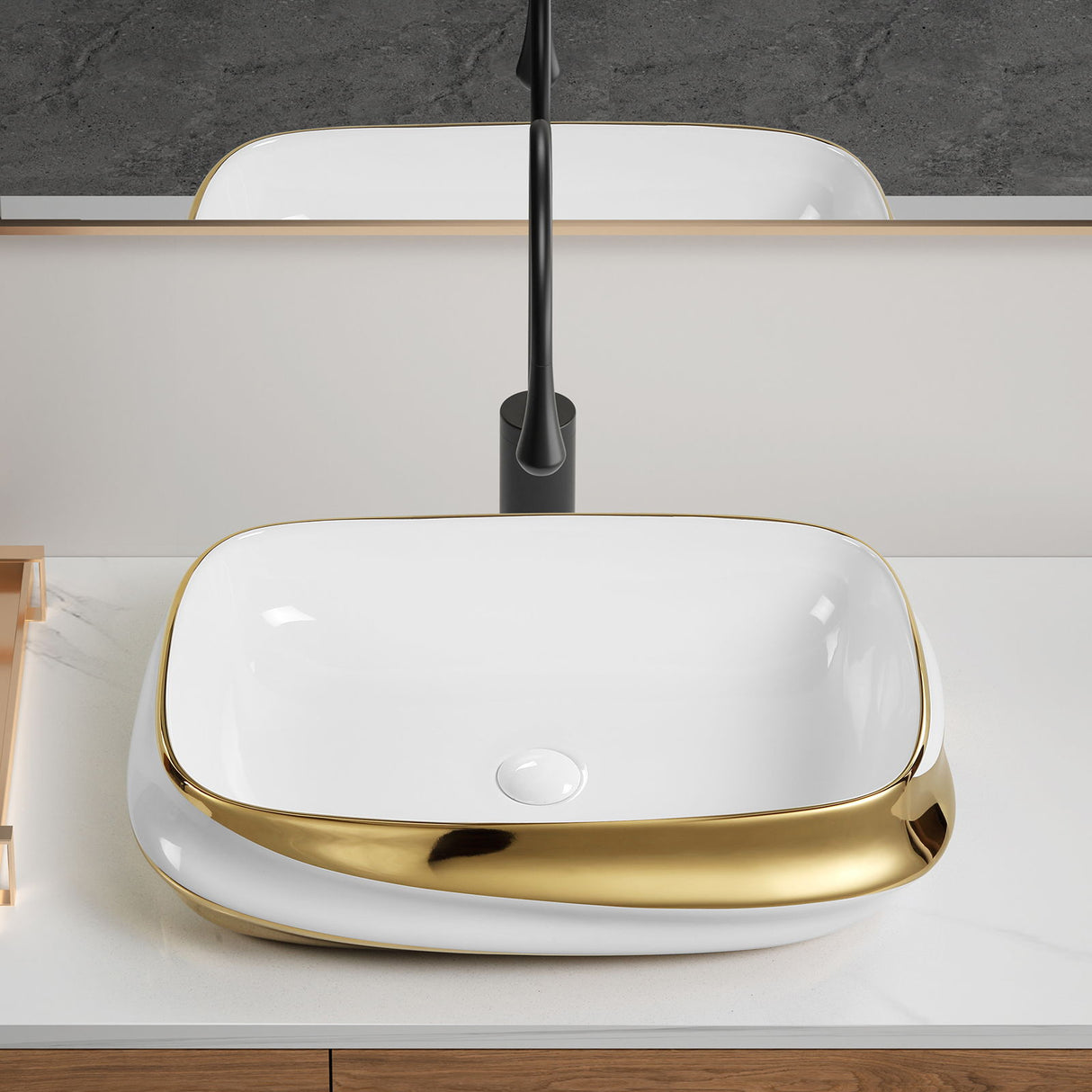 Vessel Sink, Above Counter Vanity Basin For Bathrooms - Gold / White / Milk White
