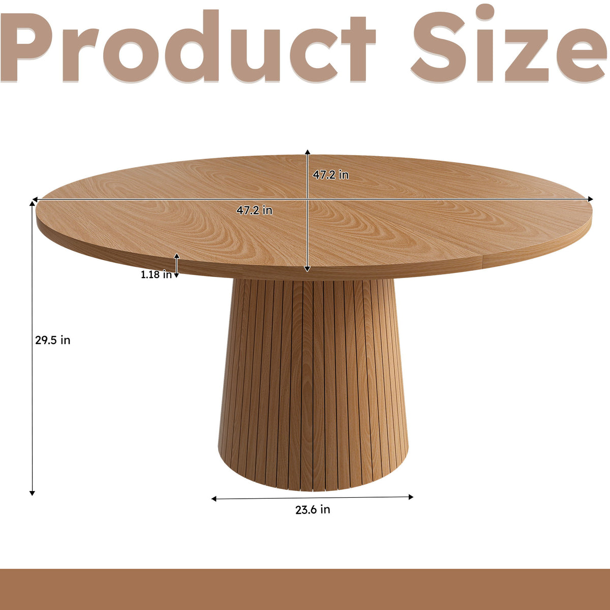 Round Dining Table With Strip Base, Circle Table For Kitchen - Oak