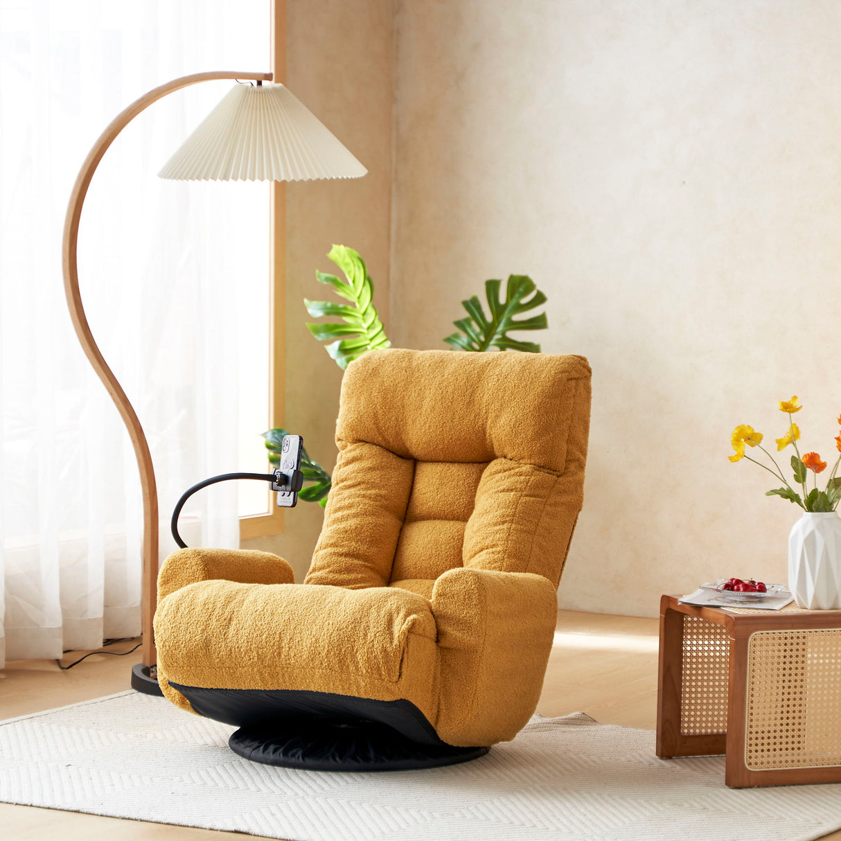 Adjustable Swivel Lounge Chair With 360 Degree Rotating Seat And Headrest Support