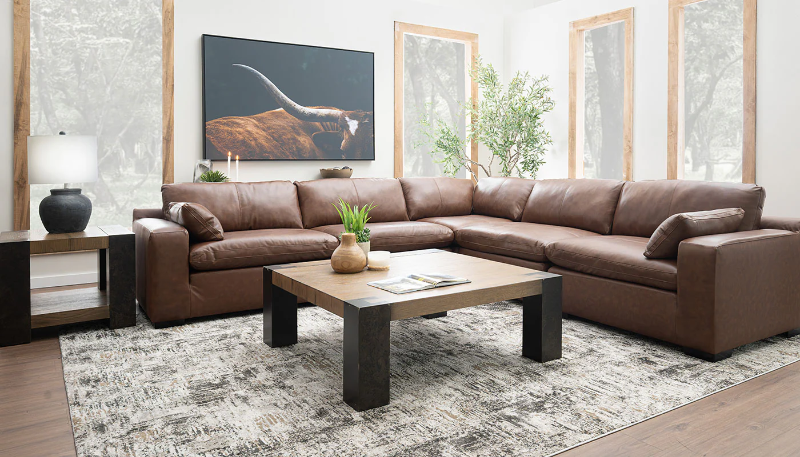 City Limits II 5-Piece Brown Leather Sectional - ARCDSCLx2+RACDSCL+LACDSCL+WEDSCL