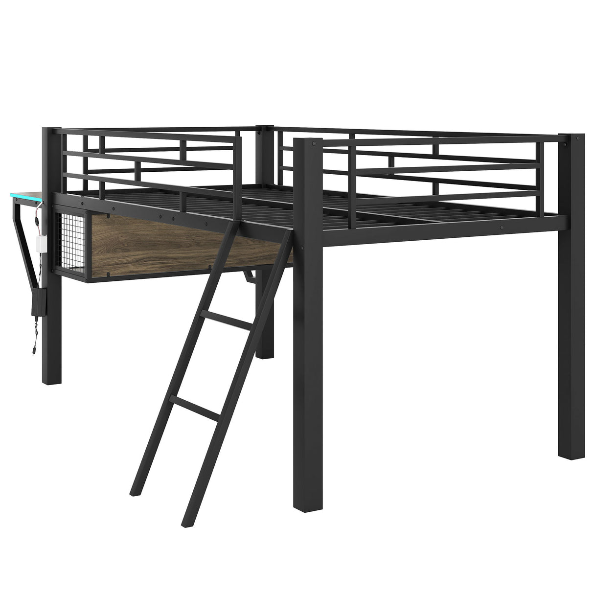 Gaming - Twin Loft Bed With Desk And LED - Black