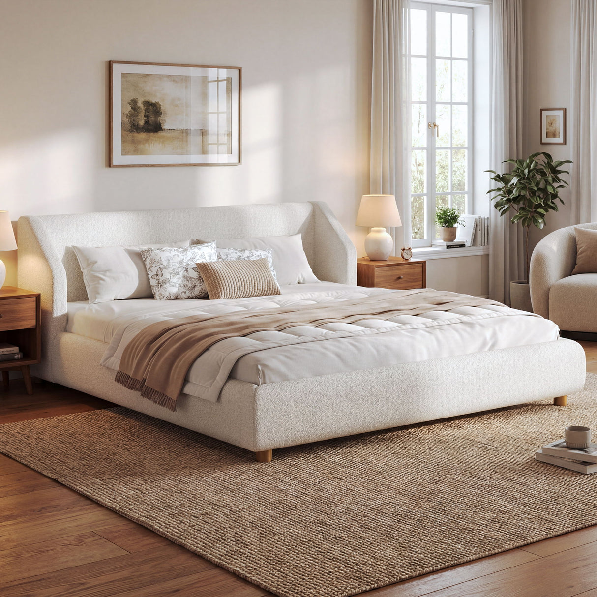 Modern Upholstered Bed Frame With Wingback Headboard