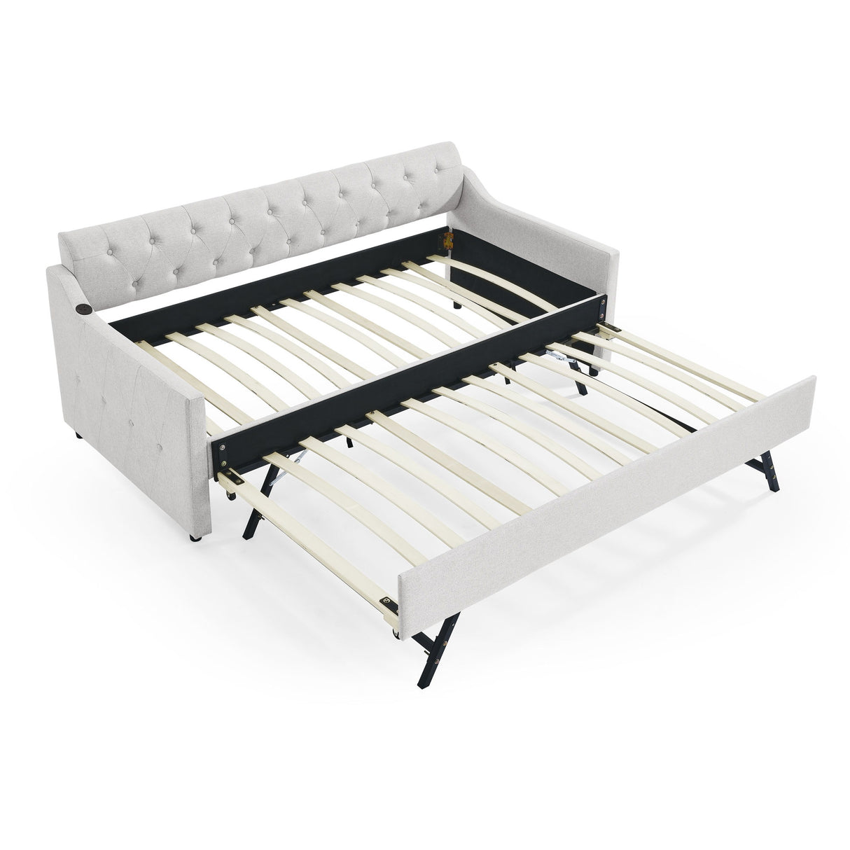Size Upholstered Daybed With Trundle And USB Charging Armrest