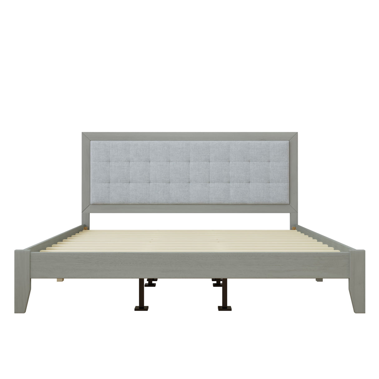 Mid Century Modern Platform Bed With Upholstered Headboard
