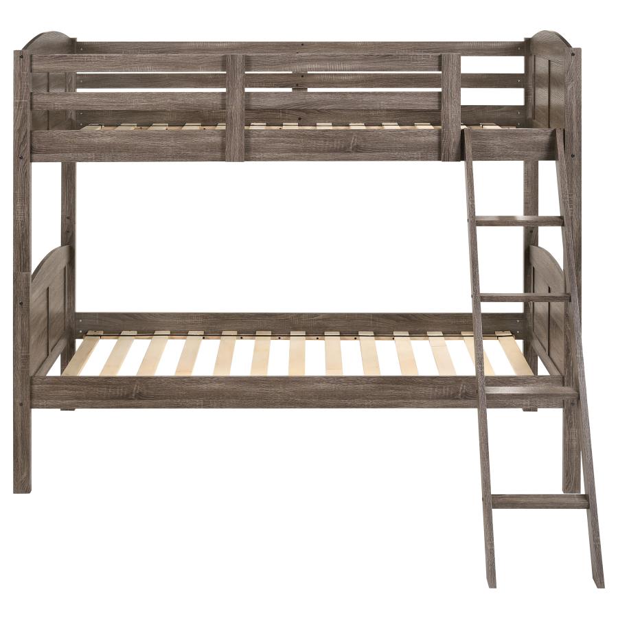 Flynn Wood Twin Over Twin Bunk Bed Weathered Brown - 400808