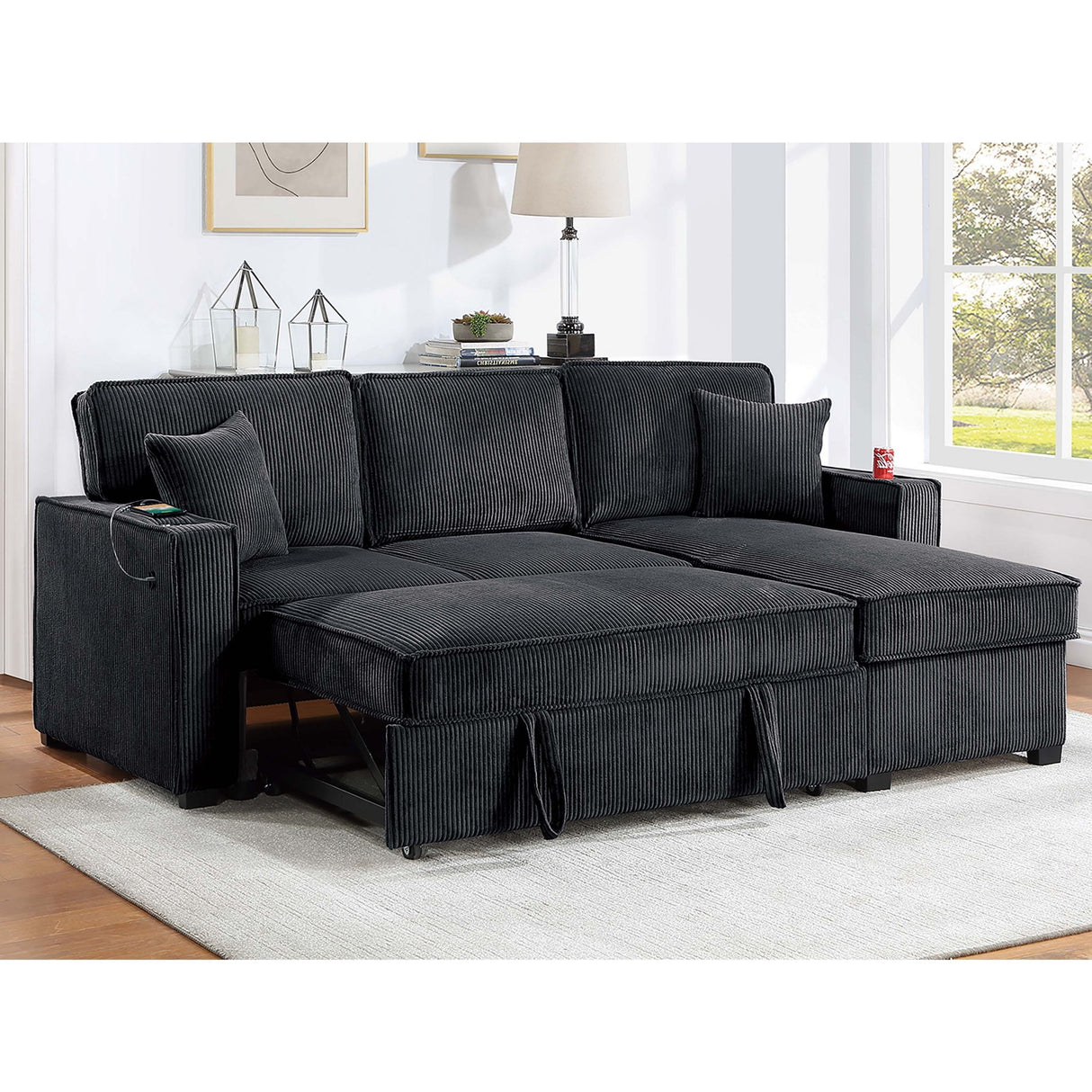 Convertible Sectional With USB / USB - C Port, Storage Chaise, Pull-Out Bed