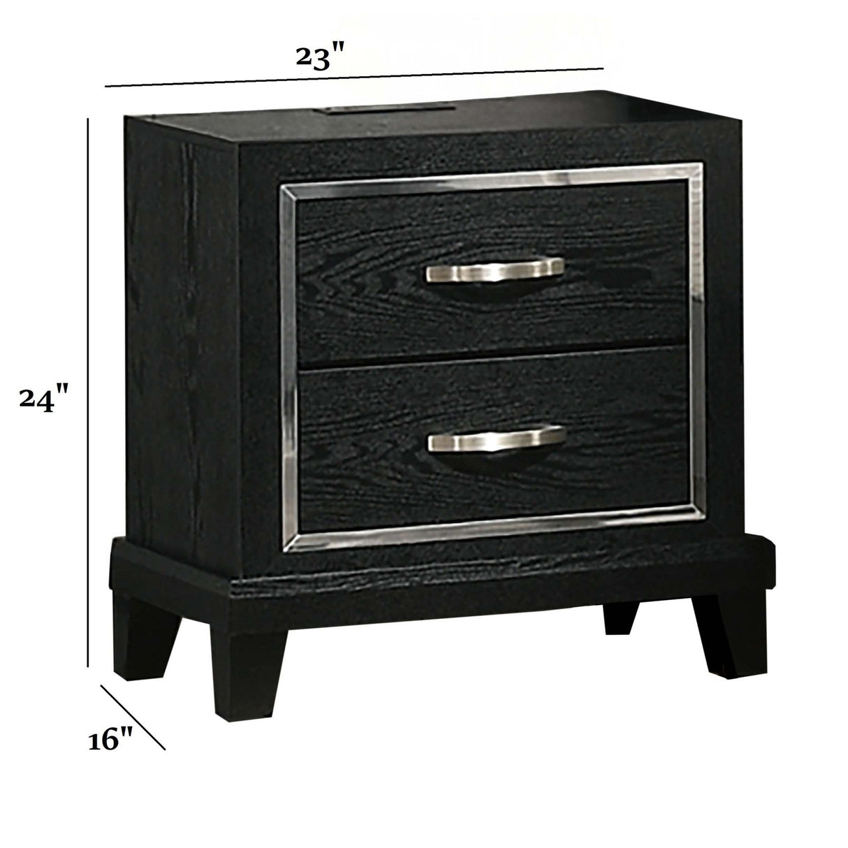Nightstand With USB Port, Tapered Legs - Black