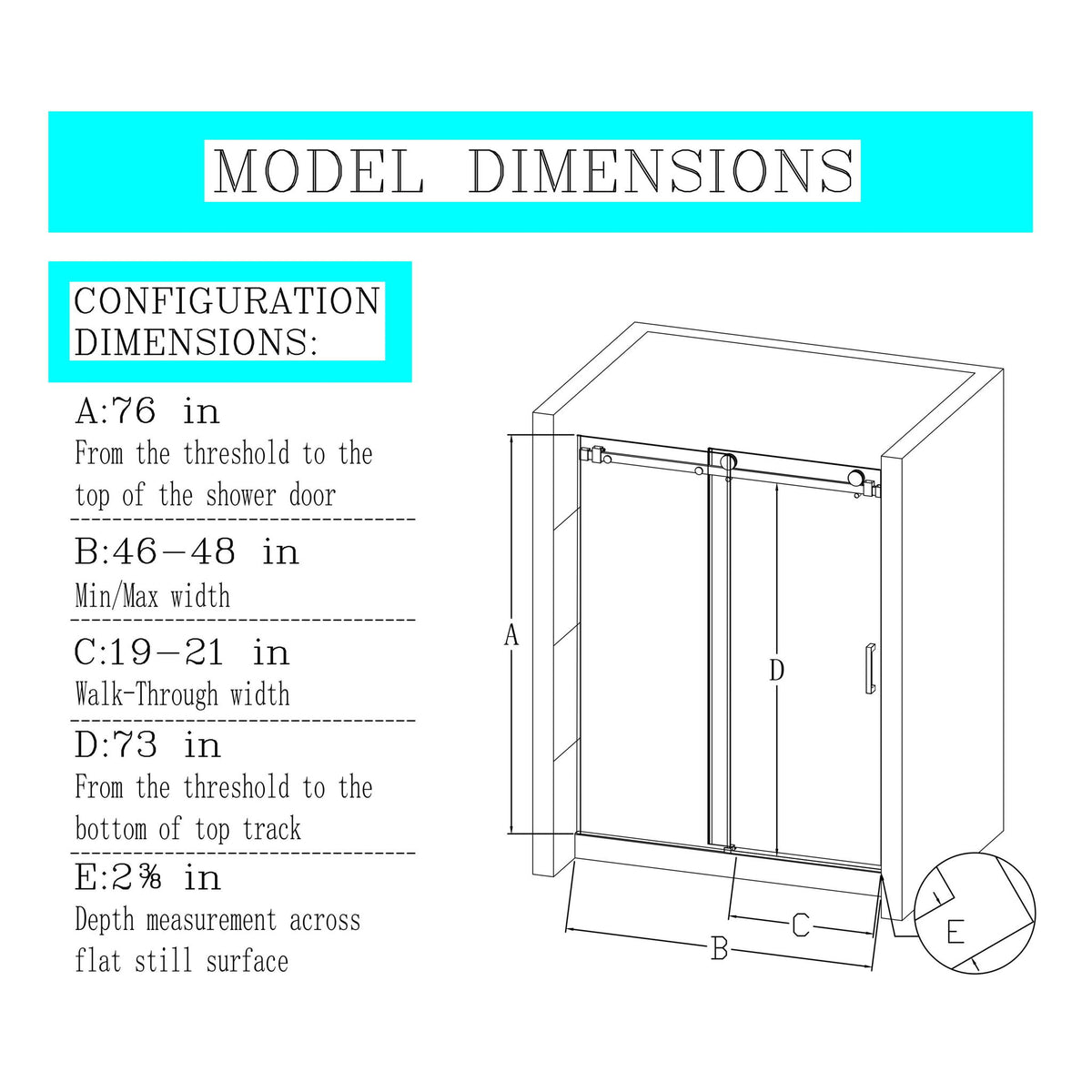 Frameless Single Sliding Shower Doors, 5 / 16" Sgcc Tempered Glass, Reversible - Brushed Nickel