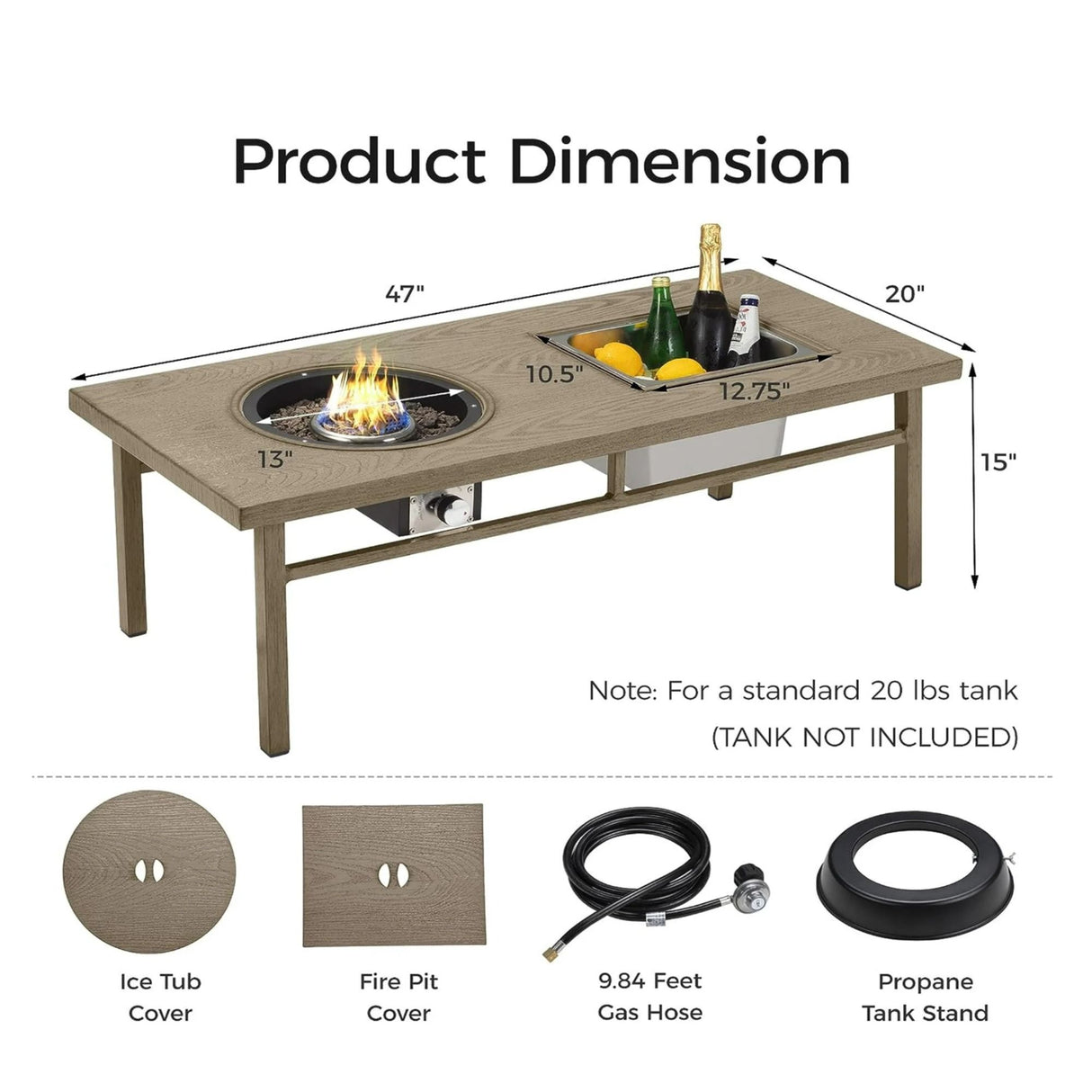 3 In 1 Outdoor Propane Fire Pit Table 50, 000 BTU With Ice Bucket